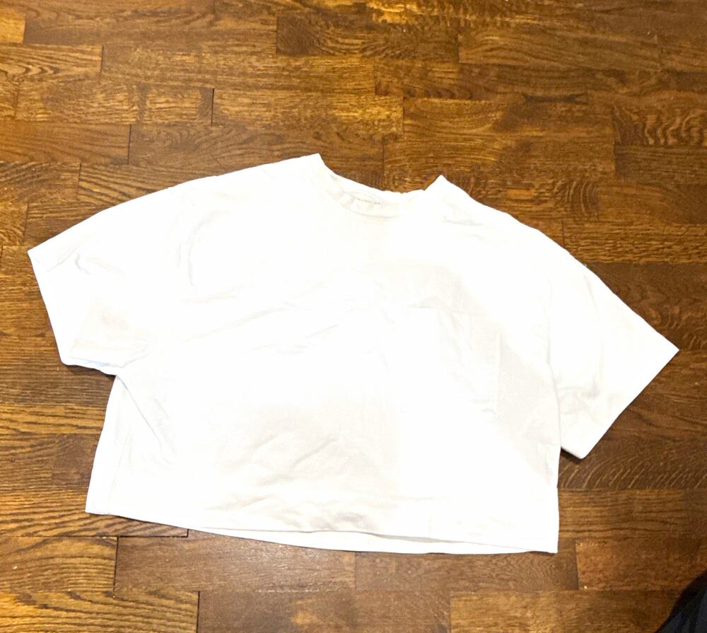 Athleta Women’s Small White 100% Cotton Knit Crew Neck Pocket Short Sleeve